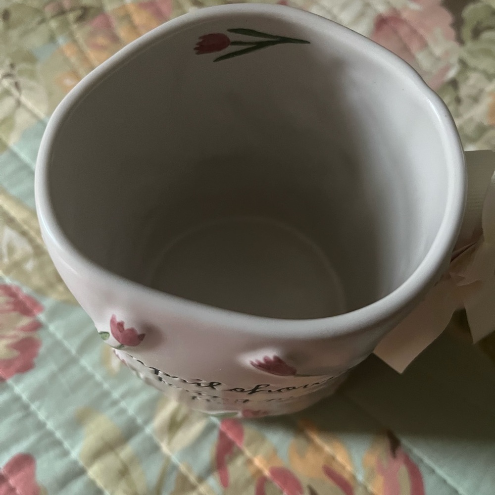 Rae Dunn Pottery Cream Mug with Pink Tulips BNWT - Picture 3 of 3
